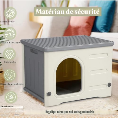 Niche pour chat d'extérieur imperméable en plastique résistant gris