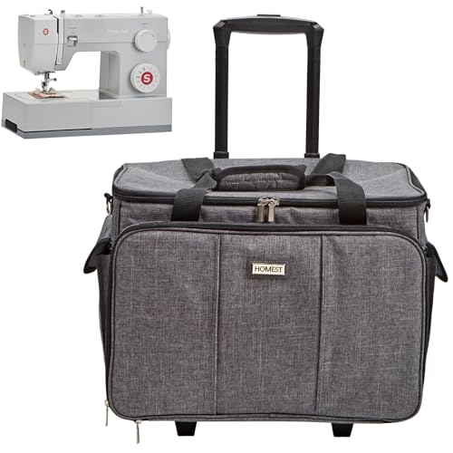 HOMEST Deluxe Sewing Machine Case with Wheels, Rolling Trolley Tote with Multiple Storage Pockets for Accessories, Compatible with Singer & Brother Machine, Grey (Patent Design)