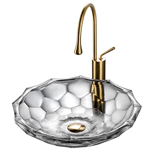 XDAWQP Lavabo de baño de 18 de Vidrio Templado artístico con Lavabo sobre encimera, C