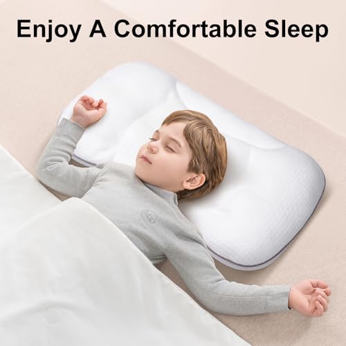 Image of Neck Support Toddler Pillow 12x20 Inch, Dual-Sided Cooling & Soft Pillow, Breathable Ice Silk and Cotton Blend, 2 Height Ergonomic Design, Machine Washable (Pink)