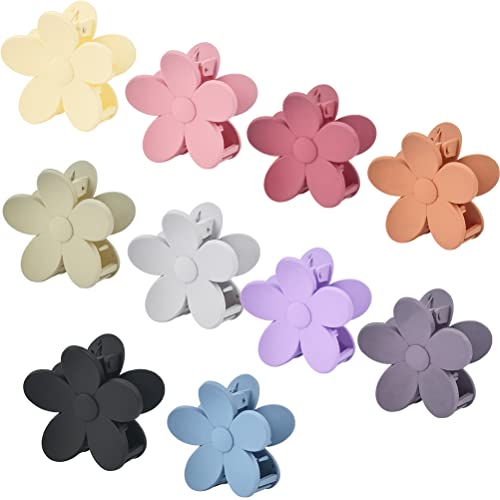 BUYGOO Hair Claw Clips, 10Pack Matte Flower Hair Clips, Big Cute Claw Clips, Nonslip Cute Hair Catch Barrettes, Jaw Clamps 10 Colors for Medium Thick Hair Women Girls