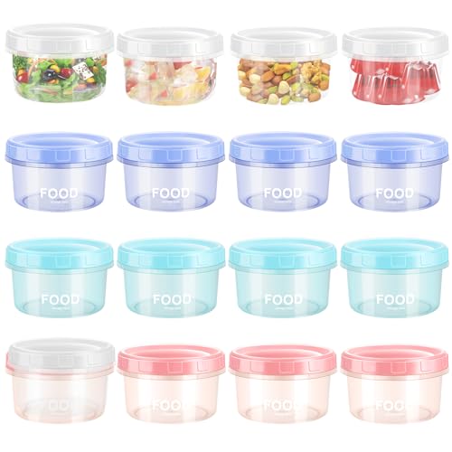 Meng Jiaran 16 Pack Small Food Containers with Lids, 200ml Round Stackable Plastic Food Container Set, Small Freezer Containers, Reusable Food Storage Jars, Dishwasher & Microwave & Freezer Safe