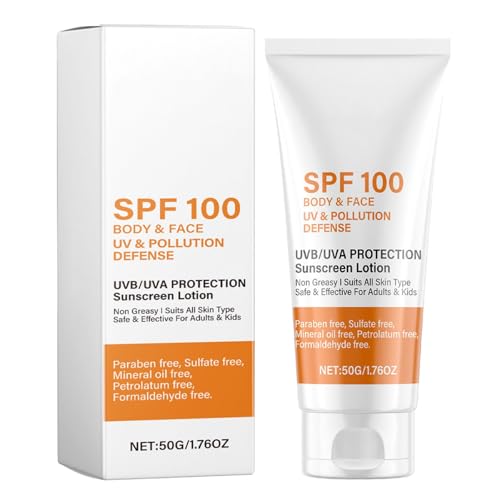 Furtryvl 50g Crème Solaire SPF 100, Lait Solaire FPS 100, Crème solaire pour Visage et Corps, écran solaire texture légère & non grasse, Protège des UVA & UVB - Anti-Dessèchement, Absorption Rapide