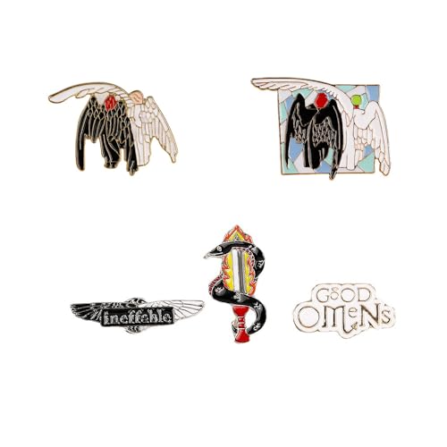 Bild: MayDee Good Omens Metall Abzeichen Accessoires F�r Kleidung, 5 St�ck Good Omens Fanfiction Badge Engel Und D�monen Broches Geschenk Dekoration f�r 12,99 EUR (-5%) statt 19,99 EUR bei amazon.de