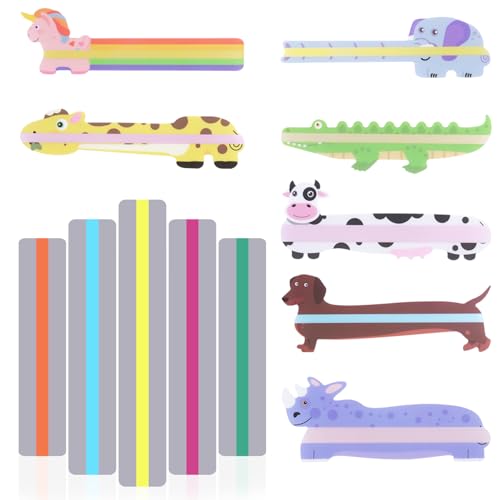 Image of Zocipro 12Pcs Dyslexia Overlays Ruler, 7 Animal Reading Aid with 5 Highlight Strips, Reading Tracking Rulers for Children, Learning Aids, Dyslexia, ADHD, Irlens Syndrome