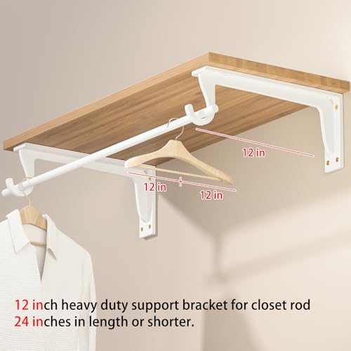 Closet Rod Support Bracket 12 inch WYGWP Heavy Duty Closet Shelves Brackets with Rod Shelving Supports 400lbs, Wall Mounted Shelf and Rod Holder for Armoire Wardrobe and Walk-in Closet Decor by WYGWP - Image 5