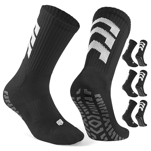 CLOSEMATE 3 Paires Chaussettes Antidérapantes Foot Homme Femme 35-38 39-42 43-46 Anti-Ampoules Résistantes Respirantes pour Sport Football Randonnée Pilates Running en Blanc Noir Gris Bleu Rouge