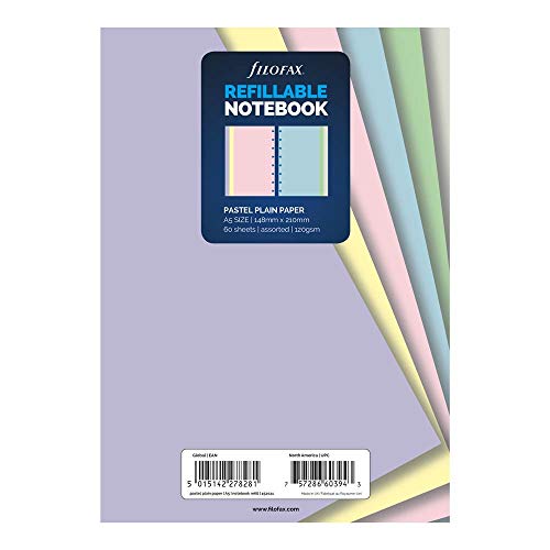Filofax B152021 Notebook Refill, A5 Size, Pastel Colors, Plain Paper