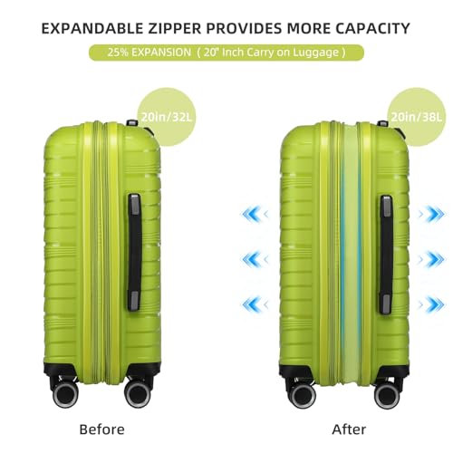 Image of LARVENDER Carry On Luggage 22x14x9 Airline Approved, Suitcases with Wheels | Expandable Hardside PP Carry On Suitcase, 20 Inch Luggage Sets 3 Piece for Women Men, TSA Lock, Wasabi Green