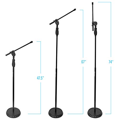 AxcessAbles Weighted Mic Stand Floor with Heavy Round Base, Quick Grip Height Adjustment - 74" Microphone Stand Include 33" Detachable Mic Boom Arm. Tall Microphone Stand for Singing (MS-201RB) by AXA AXCESSABLES - Image 2