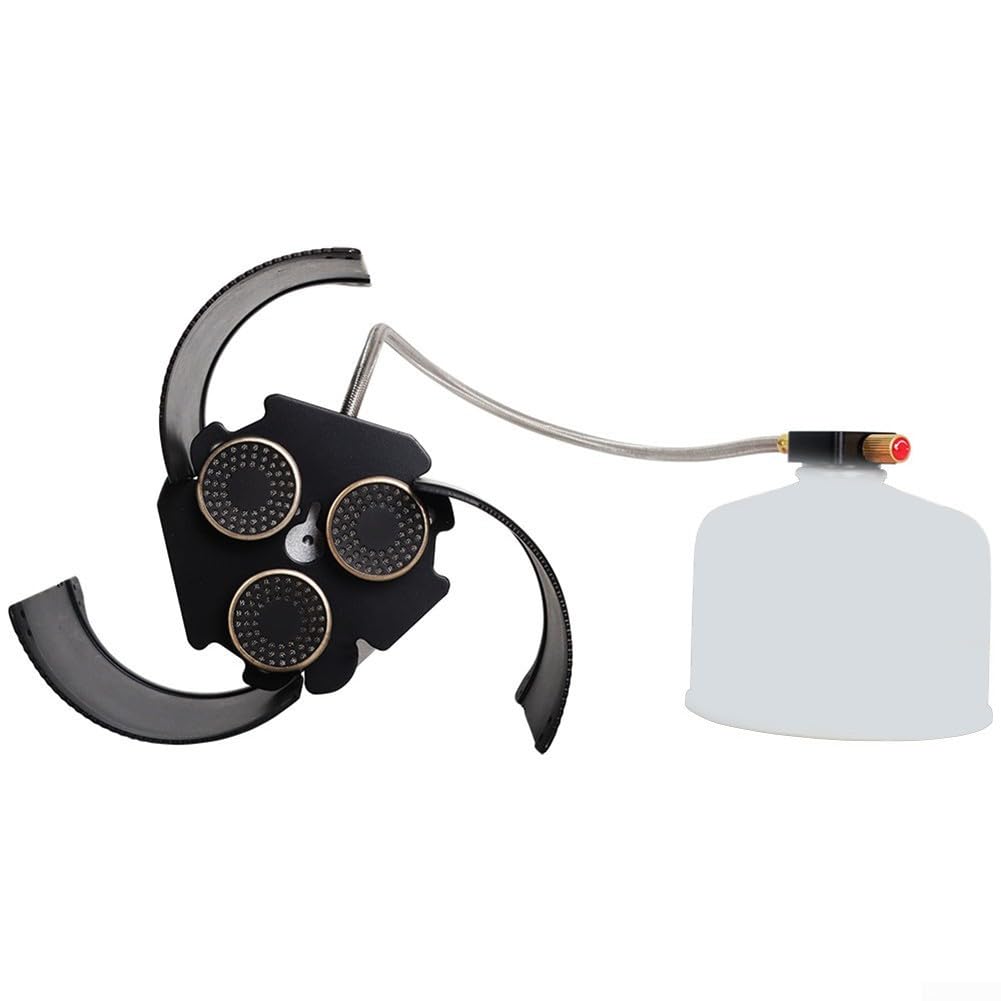 Fornello da campeggio pieghevole antivento da 5000 W, bruciatore portatile da esterno con 3 supporti in ceramica per zaino in spalla, nero