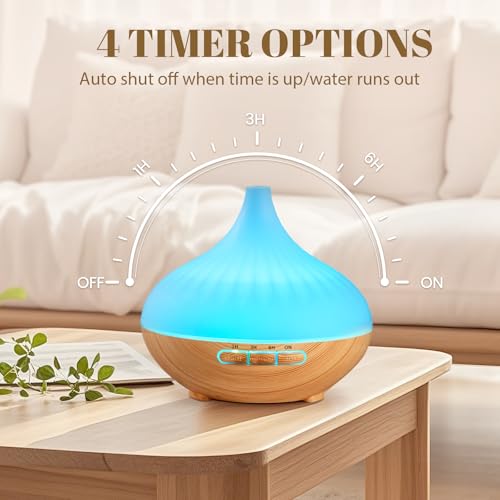 AESHORY 500ml Aroma Diffuser Mit 12 x 5ml Ätherische Öle, Ultraschall Aromatherapie Diffuser Luftbefeuchter, 7 Farbigem LED Licht, 4 Timer, Fernbedienung – Bild 4