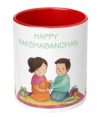 Image of Rakhi for Brother Printed Mug with Keychain Best Rakhi Combo Gift for Brother & Sister Rakshabandhan Return Gifts for Sister White 350ml Coffee Mug(Pack of 5)(Combo Set)(RMCKRCG610)