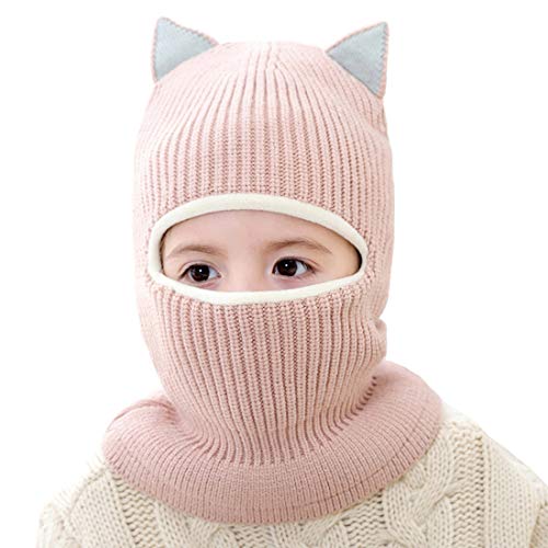 Baby Winter Hat, Toddler Winter Hat, Fleece Lined Girls Boys Infant Winter Hat, Kids Winter Hat Scarf Earflap Hood Skull Caps, Cat-light Pink