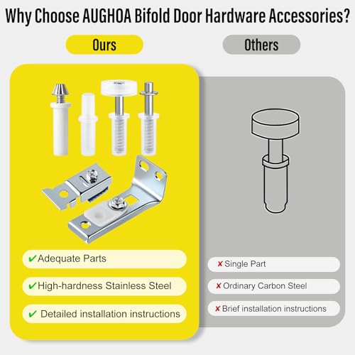 Bifold Door Hardware Repair Kit, 2 Pack Bifold Closet Door Hardware, Folding Door Hardware Include Top & Bottom Bracket, 3/8\" Pivot, 7/8\" Guides Wheel, for Folding Pocket Door Replacement