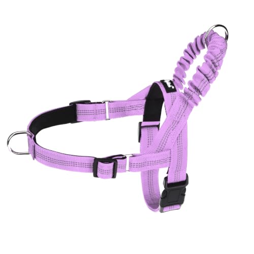 Image of PUPTECK No Pull Dog Harness Small Sized Dog, Adjustable Reflective Pet Vest Harness with Bungee Handle, Escape Proof No Choke Harness for Small Dogs Walking Training, Purple M