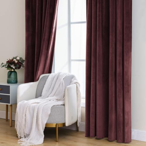 Image of MIULEE Velvet Curtains 52x96 inches 2 Panels Ruby Wine Blackout Curtains | Luxury, Bedroom Living Room, Thermal Insulated, Super Soft Window Drapes, Rod Pocket & Back Tab