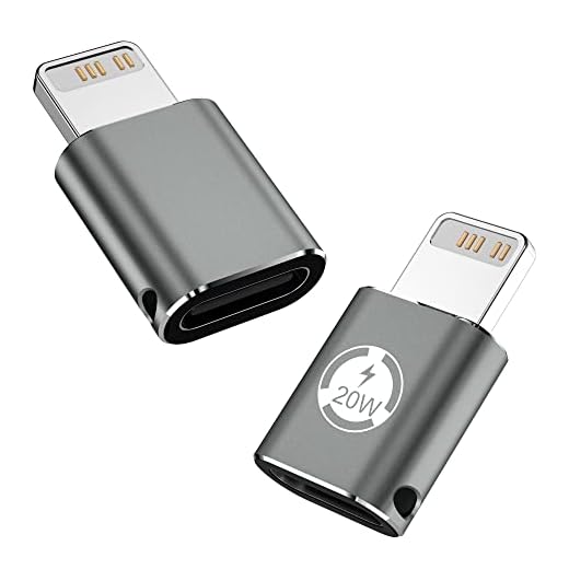 Adaptateur USB C vers Lightning pour iPhone iPad iPod, USB C Femelle vers iPhone mâle, Charge Rapide PD 20W, Transmission de Données [2 Pièce,ne Convient Pas pour Une Utilisation avec des écouteurs ]