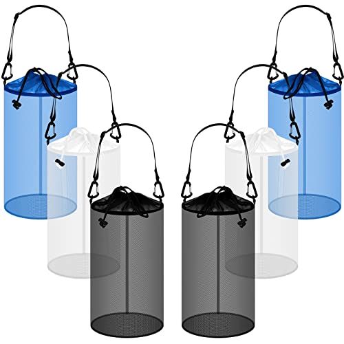 Berlune 6 Pcs Boat Trash Bag Reusable Hoop Mesh Trash Can Large Boat Bag Boat Organizer Boat Accessories Mesh Storage Bag Trash Trapper for Boating Kayak Marine Camping Fishing Outdoor, Black