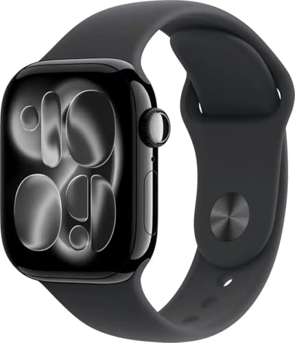 Image of Apple Watch Series 11 [GPS + Cellular, 42mm] Jet Black Aluminum Case with Black Sport Band, M /L (Renewed)