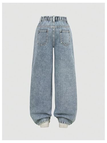 Verdusa Girl's Vintage Asymmetrical Ripped Jeans Streetwear Wide Straight Leg Denim Pants with Pockets2