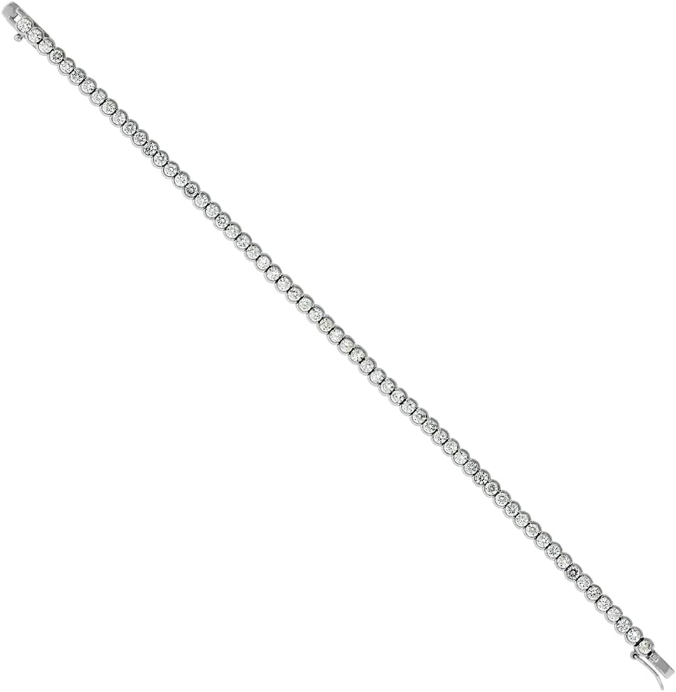 Sterling Silver CZ Half Bezel 5mm Tennis Bracelet for Women Rhodium Finish 7.5 inch long