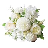 X psblty 1Bouquet(2Stems) Premium Artificial Peony Bouquets,7-Head European Style Colorful Fake Flowers,Home&Garden Decor,Wedding Party DIY Decoration,Perfect Small Gifts(White)