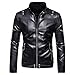 Produktbild LDMB Herren Lederjacke Stehkragen Winddicht Langlebige Faux Ledermantel Motorrad Jacken Taste Dekoration,Schwarz,XL