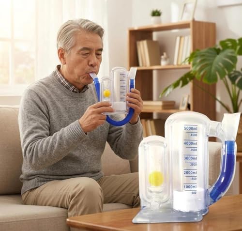5000ml Incentive Spirometer Lungentrainer,Atemtrainer Lungentrainer, Tiefatmungstrainer mit Durchflussanzeige,für Atemübungen,postoperative Erholung