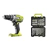 RYOBI - Perceuse-Visseuse 18V ONE+ - 50NM, 500-1800 tr/min, 2 Vitesses - Mandrin 13mm, LED, Poignée GripZone, Inverseur Rotation, Porte-embouts & Coffret 60 accessoires de perçage et de vissage
