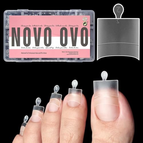 NOVO OVO Fake Toe Nail Tips Sharp Square Half Cover, Soft Gel Toenail Extension, Prefiled Clear Double Matte C Curve for Pedicure Acrylic Press on for Salon, Longtoes Claw Toenails x 15 Sizes 240 Pcs