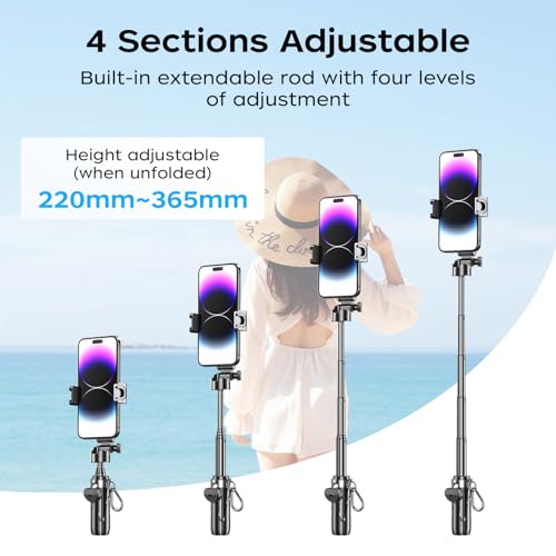 FUNSNAP Selfie Stick Tripod Mini with Remote, 17'' Extendable Grip Tripod 3 in 1 Pocket Size with 2 Cold Shoe, Wireless Shutter Vlogging Livestreaming — view 2