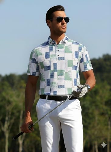 Image of Alex Vando Mens Golf Shirts Short Sleeve Breeze Quick-Dry Print Polo Shirt
