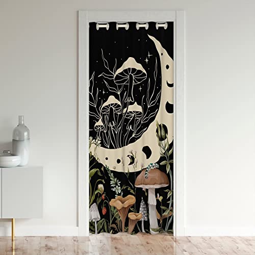 jejeloiu Cortina de puerta con diseño de hongos lindos para puerta de privacidad de 52 x 80 pulgadas, cortina de puerta de armario, cortina de hongos de dibujos animados, cortina de puerta de armario