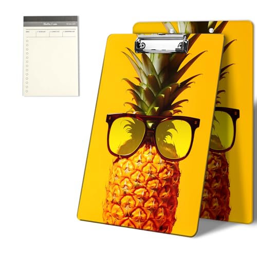 Klemmbretter mit gelbem Ananas-Muster, 22,9 x 31,8 cm, Standard-A4-Klemmbrett mit flachem Metallclip und To-Do-Notizblock für Schule, Büro, Zuhause und Studenten