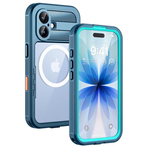 Lanhiem Magnetic for iPhone 17 Case IP68 Waterproof Dustproof Compatible with Magsafe Built-in Screen Protector Full Body Heavy Duty Rugged Phone Cover 6.3 inch Blue