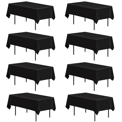 Fayavoo 8 Pack Black Tablecloth 58 x 102 Inch Rectangle Table Cover Stain and Wrinkle Resistant Washable Polyester Table Cloth for Decorative Table Cover for Dining Table Buffet Parties and Camping