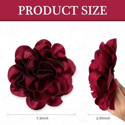 7.5in Extra Large Rose Brooch Valentine's Day Exquisite Shiny Satin Camellia Brooch Oversized Flower Brooch Lapel Pin,Suitable For Women Dance Banquet Wedding Hair Clothing Accessories (Wine Red)
