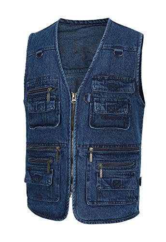 Spanye Mens Outdoor Cargo Vest With 16 Pockets Casual Denim Vest Jacket For Work Travel Photo Fishing Safari M #TOP1