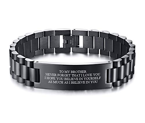 To My Brother Geschenkarmband, roestvrij staal, inspirerende boodschap, gegraveerde siliconen polsband armband voor mannen zwagers, afstuderen, Kerstmis, verjaardagscadeau van zus