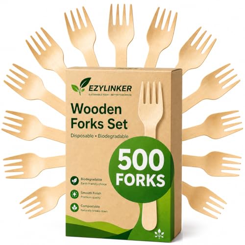 500 Wooden Forks Disposable Alternative to Plastic and Bamboo Forks - Eco Friendly Biodegradable Compostable Forks Set - 500 Disposable Fork Utensils Set for Lounge Party Wedding BBQ