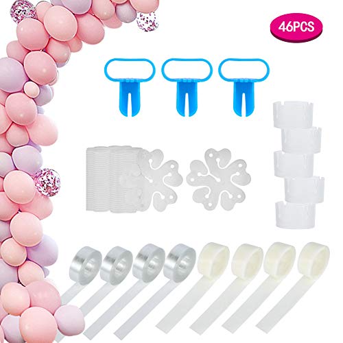 AIM Cloudbed Kit de Arco de Globo con Arco de Globo Incluye Tiras de Cinta de Globo, Pegamento de Puntos, Herramientas de Atar Globos, Clips de Anillo y Clips de Flores para Fiesta (46 Unidades)