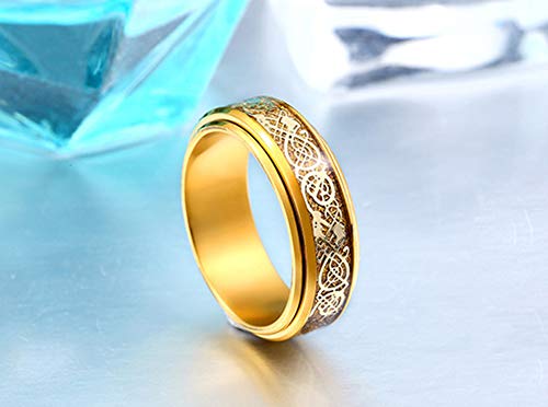 Image of HIJONES Unisex Carbide Fiber Celtic Dragon Spinner Ring Stainless Steel Wedding Spins Band