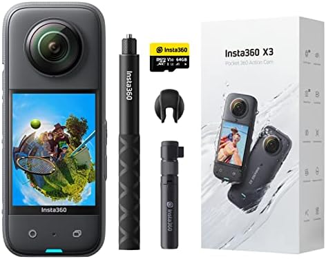 Insta360 X3 Bullet Time Kit - Waterproof 360 Action Camera with 1/2" 48MP Sensors, 5.7K 360 Active HDR Video, 72MP 360 Photo, 4K Single-Lens, 60fps Me Mode, Stabilization, 2.29" Touchscreen