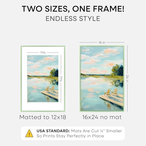 Image of Homeforia 16x24 Sage Green Picture Frame, High End Metal 16x24 Poster Frames with Mat 12x18 inch Photo, 16 x 24 Sage Green Frame Matted to 12 by 18 Art, 24x16 Frame, Tempered Glass, Wall Kit, Set of 1