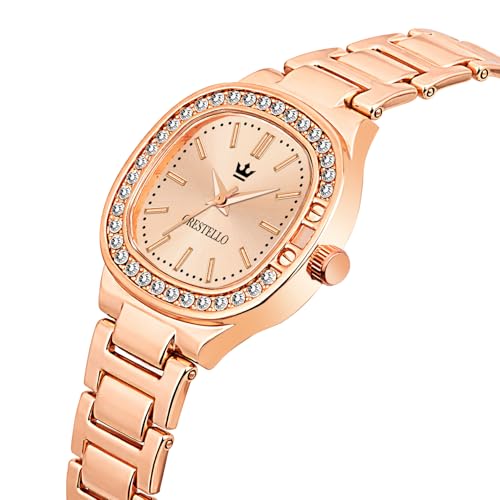 Image of CRESTELLO Brown /Rose Gold /Silver Plated Bracelet Analog Wrist Watch for Women (Brown /Rose Gold /Silver Dial) | 1 Year Warranty* | CR-JWL362-PT