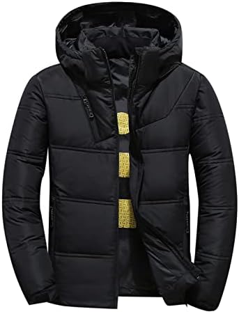 LUCKME Men's Puffer Jacket Hooded,Lightweight Winter Down Jackets Sale Clearance UK,Casual Solid Zip Up Winter Warm Padded Coats with Pockets Size 8-18, Black, M