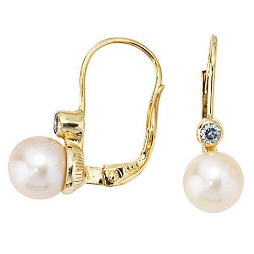 Jobo Damen-Ohrhänger aus 8 Karat 333 Gold mit Perlen und Zirkonia