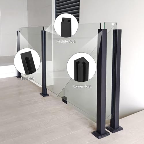 304 Stainless Steel Glass Railing Post - 33.4" Black Glass Balustrade Post for Decks, Patios, Stairs, Balconies & Pool Fences, Screw Base End Post, Durable & Stylish