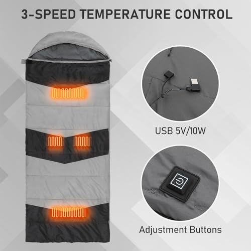 Bolsa de dormir rectangular con calefacción para adultos, ligera, impermeable y compacta con almohadillas térmicas USB para camping, viaje y senderismo miniatura 4